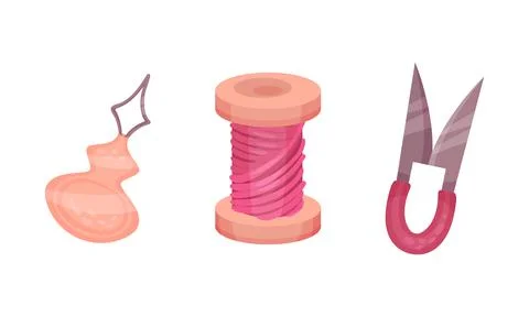 Reel or Spool with Thread and Seam Ripper Vector Set イラスト素材