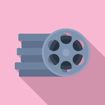 Reel stack icon flat . Film video movie Stock Illustration