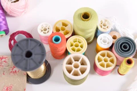Reels of colored threads Stock Photos