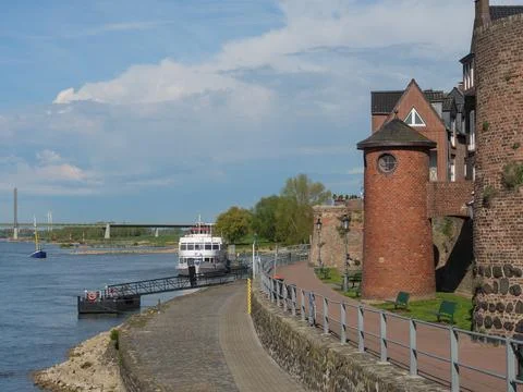Rees city at the rhine river Stock Photos