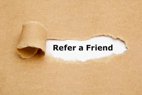 Refer a Friend Torn Paper Stockfoto's