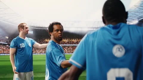 Referee in black uniform showing yellow card and blowing whistle Stock Footage 337994989