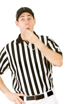 Referee: blowing a whistle Stock Photos