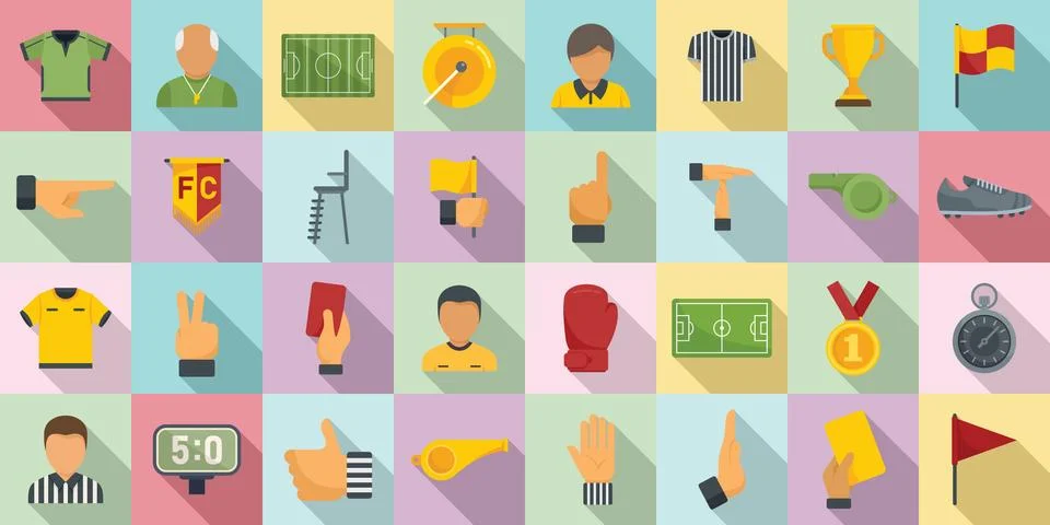 Referee icons set flat vector. Soccer referee Stock Illustration