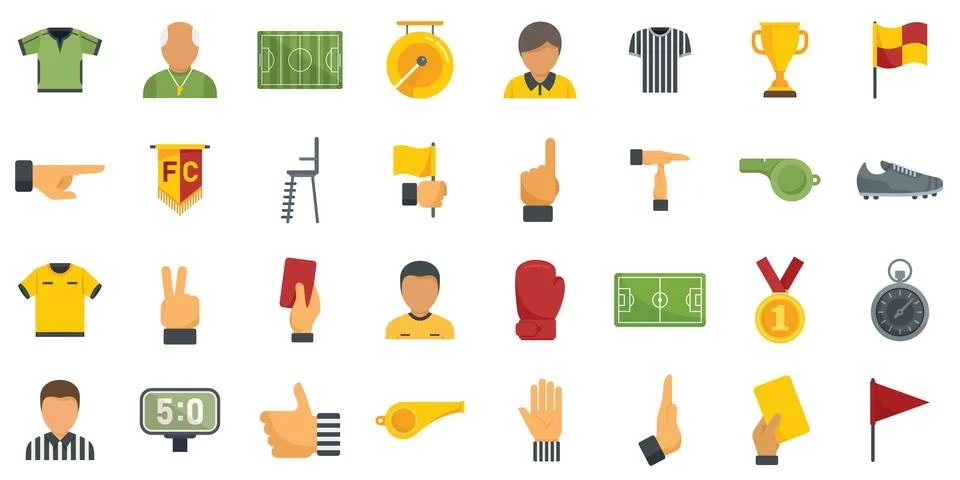 Referee icons set flat vector. Soccer referee Stock Illustration