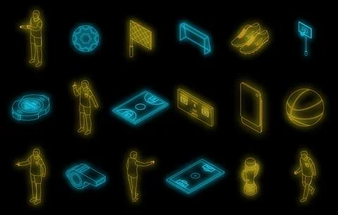 Referee icons set vector neon Stock Illustration
