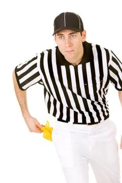 Referee: ready to throw penalty flag Stock Photos