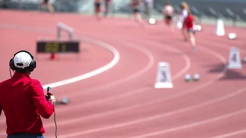 Referee starts the race of the athletes. Stock Footage 77527366