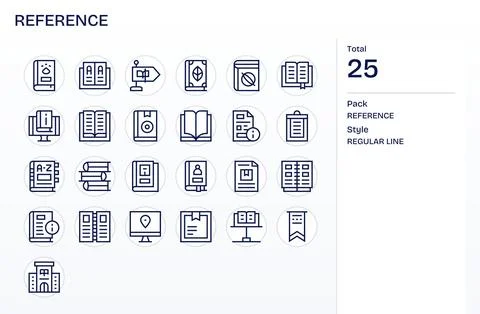 Reference Detail Enhanced Vector Set with 25 256x256 Regular Line Icons Stock Illustration