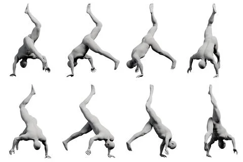 Reference figure male handstand multiview collage Stock Illustration