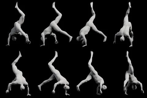 Reference figure male handstand multiview collage Stock Illustration