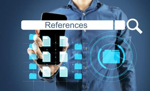 References are used to find information to confirm issues raised.,Doing bus.. Stock Illustration