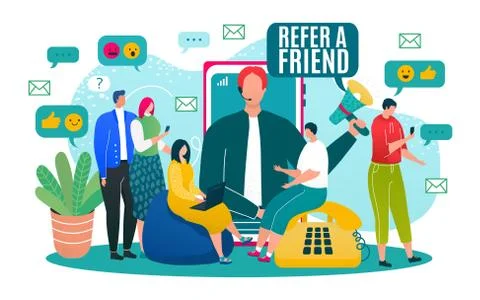 Referral friend program concept, vector illustration. Refer business marketing イラスト素材