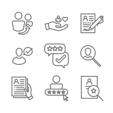 Referral Job Reference Icon Set w recommendations, performance review, etc Stock Illustration