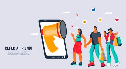 Referral marketing or loyalty program, customer acquisition strategy, vector. Stock Illustration