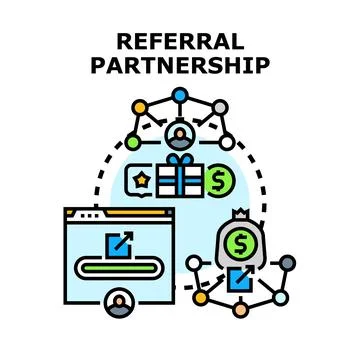Referral partnership program creating financial benefits and rewards Stockillustratie