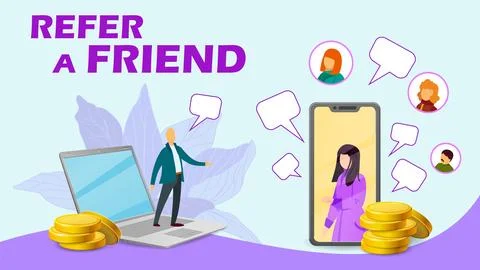 Referral program concept background cartoon style vector. Customer rating Stock Illustration