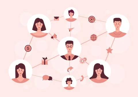 Referral program concept. Business network in referral marketing Ilustración de archivo
