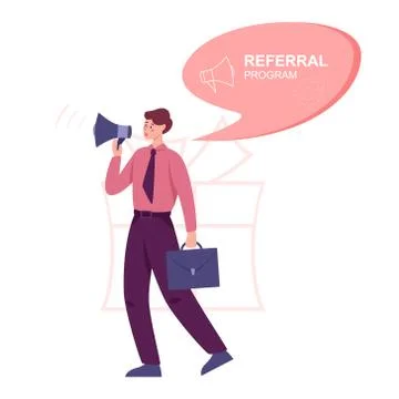 Referral program concept. Man advertising a program. イラスト素材