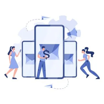 Referral program concept. People making money and working in referral Ilustración de archivo