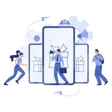Referral program concept. People making money and working in referral Ilustración de archivo