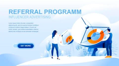 Referral program flat landing page with header Stock Illustration