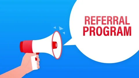Referral program megaphone blue banner in flat style. Motion graphics. Vídeos de archivo 152828520