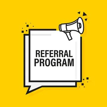 Referral program megaphone yellow banner in flat style. Vector illustration. Stockillustratie