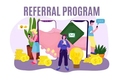 Referral program at mobile application, vector illustration. Internet handshake Stock Illustration
