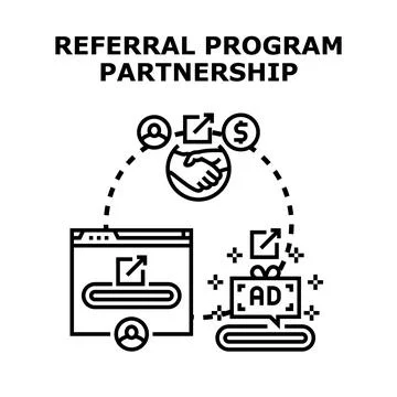 Referral program partnership generating online business advertising Stock Illustration