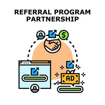 Referral program partnership generating online business advertising イラスト素材