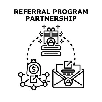 Referral program partnership network offering rewards Stock Illustration