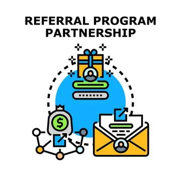 Referral program partnership network offering rewards Stock Illustration