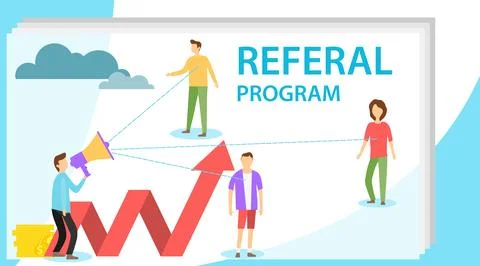 Referral program. The program to attract new customers. Network marketing. Stock Illustration