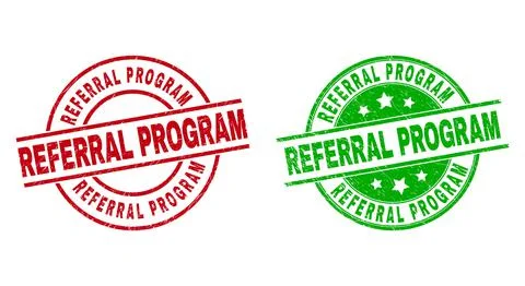 REFERRAL PROGRAM Round Stamps with Unclean Style Stock Illustration