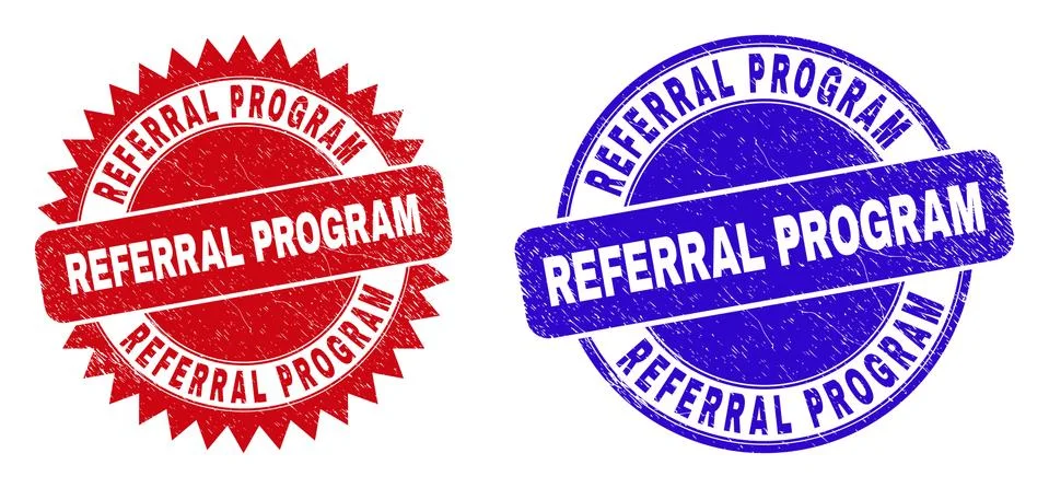 REFERRAL PROGRAM Rounded and Rosette Seals with Unclean Texture Stock Illustration