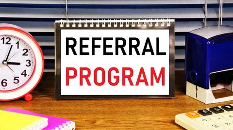 Referral program. Text label in the planning calendar. Stock Photos