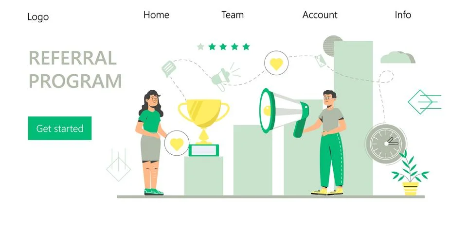 Referral program vector. Refer a friend illustration of appeal concept, man l Stock Illustration