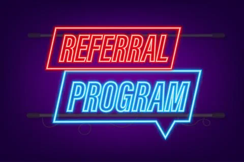Referral program written on label. Neon icon. Advertising sign. Vector stock Stock Illustration
