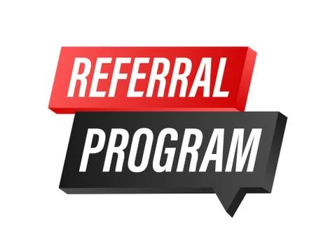 Referral program written on red label. Advertising sign. Vector stock 스톡 일러스트