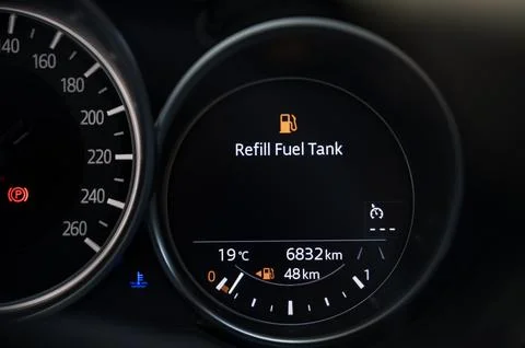 Refill Fuel Tank Digital Indicator Warning Sign Stock Photos