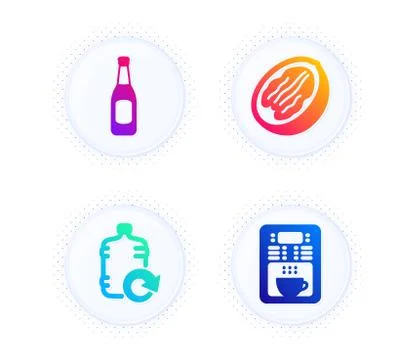 Refill water, Beer and Pecan nut icons set. Coffee maker sign. Cooler bottle Stock Illustration