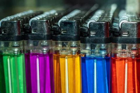 Refillable Electronic colored Gas Lighter with LED it's essential tools in .. Stock Photos