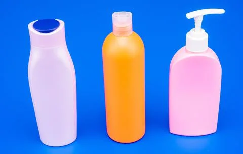 Refillable plastic liquid cosmetic packaging containers HDPE multicolor blue Stock Photos