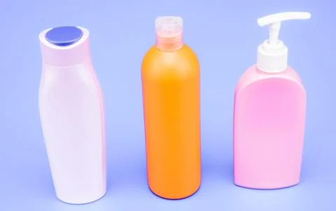 Refillable plastic liquid cosmetic packaging containers HDPE multicolor blue Stock Photos