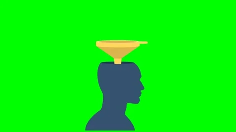 Refilling a brain. Quick learning. Silhouette of man's head with a funnel inside Stock Footage 294707964