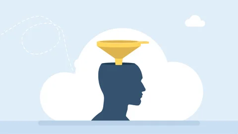 Refilling brain. Quick learning. Silhouette of a man's head with a funnel inside Stock Footage 302368608