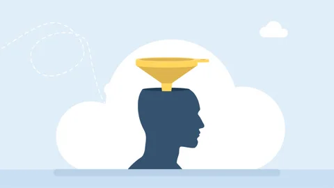 Refilling a brain. Silhouette of man's head with a funnel inside. Yellow funnel Stock Footage 293095329