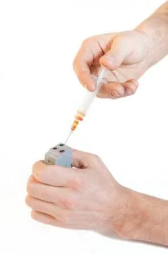 Refilling a cartridge hands Stock Photos