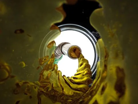 Refilling fuel view from inside of gas tank of a car Stock Photos